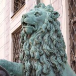 Manchmal ist Berühmtheit eine Last - mit geduldig-leidvollem Ausdruck präsentiert sich der Residenzlöwe seinen Bewunderern