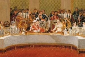 So speiste man am kaiserlichen Hof: Festbankett in den Tuilerien, Gemälde v. D. Casanova, 1812, im Besitz des Schlossmuseums von Versailles