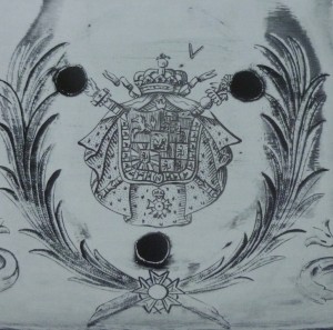 westfälisches Königswappen mit den Schraublöchern für die bayerische Wappen-Plakette