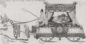 (Foto und BU: Kupferstich des königlichen Trauerwagens von Johann Christian Ginzrot, 1825