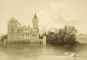 Schloss Anif, Stahlstich von J. Fischbach, 1852
