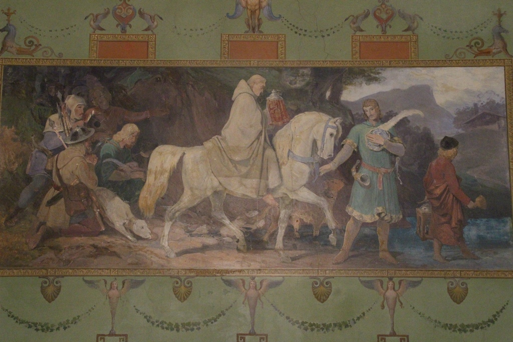 Rudolf von Habsburg leiht einem Priester auf Versehgang sein Pferd - klar, dass so ein frommer Mann deutscher König werden muss...