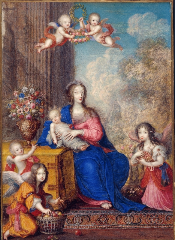 M. Scharner, Kurfürstin Henriette Adelaide als Madonna mit ihren Kindern, um 1671, Residenzmuseum, Miniaturensammlung