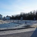Schloss und Park Nymphenburg mit Winterschutzeinhausungen.