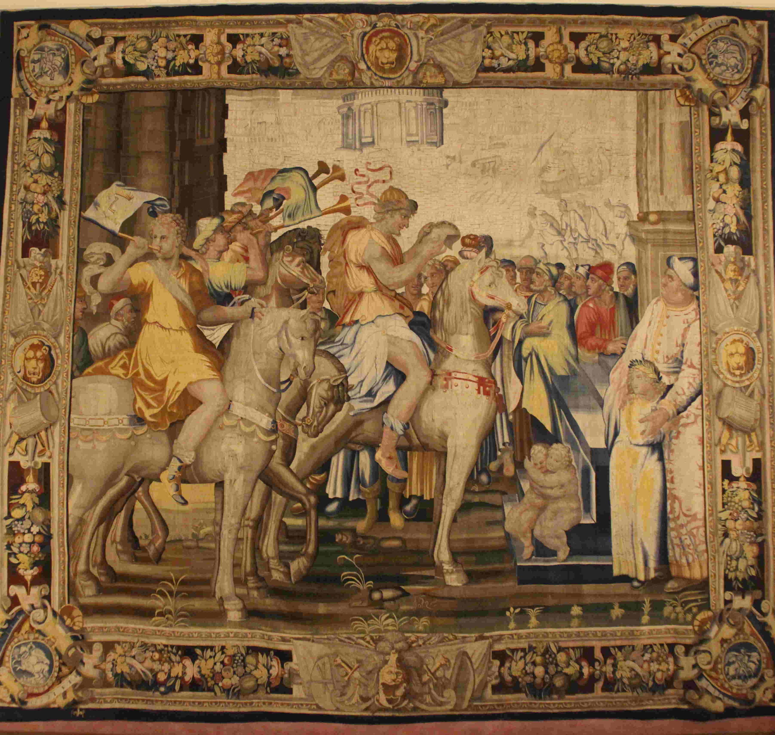 Auf einem weiteren Teppich der Münchner Folge lässt Artemisia ihren Sohn durch Herolde zum König proklamieren