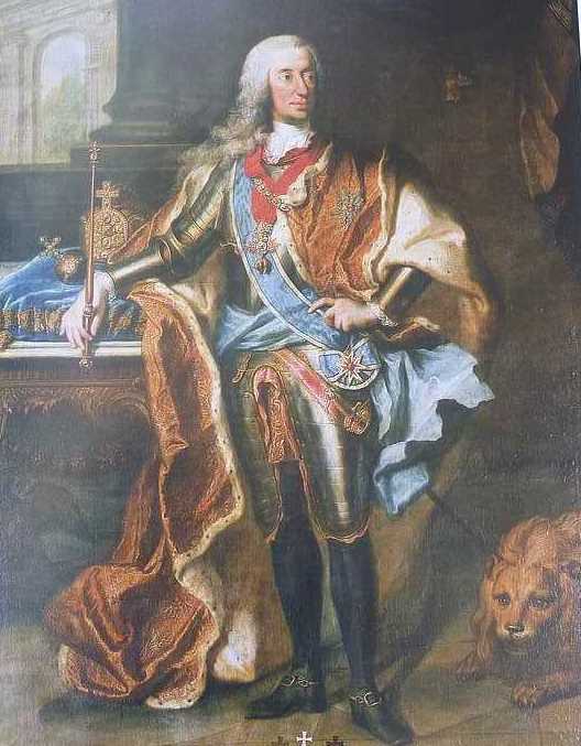 Der bayerische Kurfürst Karl Albrecht als römisch-deutscher Kaiser Karl VII. , Werkstatt des G. Desmarées, um 1742, Schloss Nymphenburg