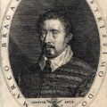 Bragadino, Kupferstich nach einem Porträt des bayerischen Hofmalers Hans von Aachen - die umschrift ziert ein kleines Alchemisten-Symbold - ein flammendes Gefäß mit dem Schlangenstab des Merkur, Symbol des Quecksilbers!