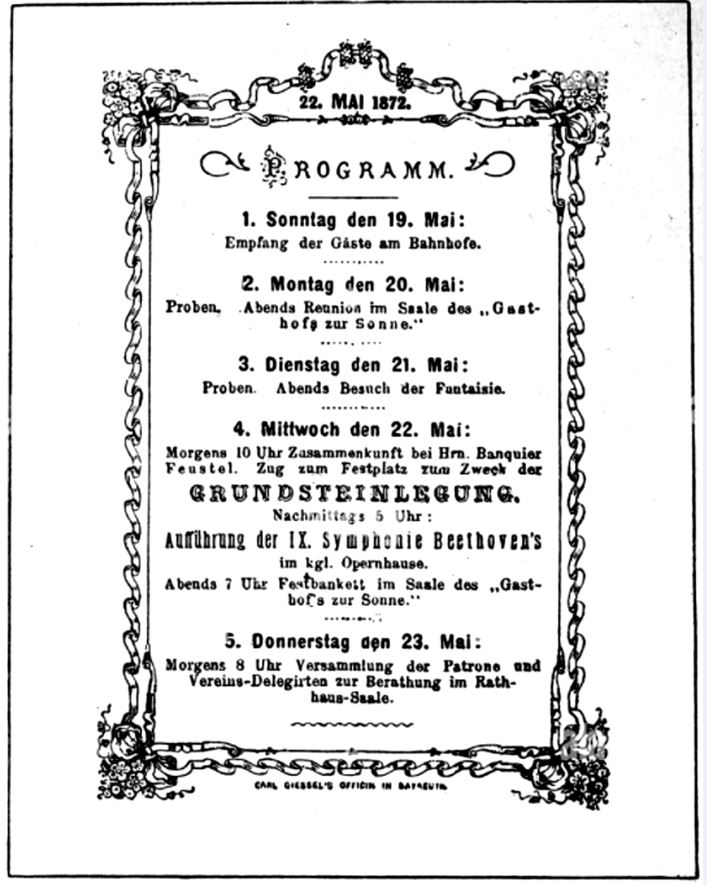 Programm zu den Grundsteinlegungsfeierlichkeiten vom 19. bis 23. Mai 1872