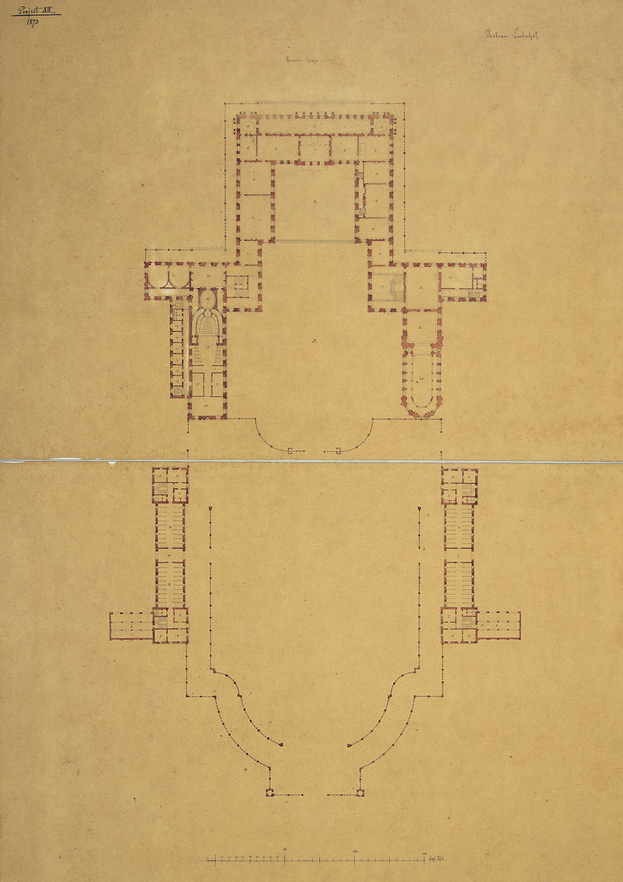 Grundrisszeichnung von Georg Dollmann für die Versaillesplanungen in Linderhof