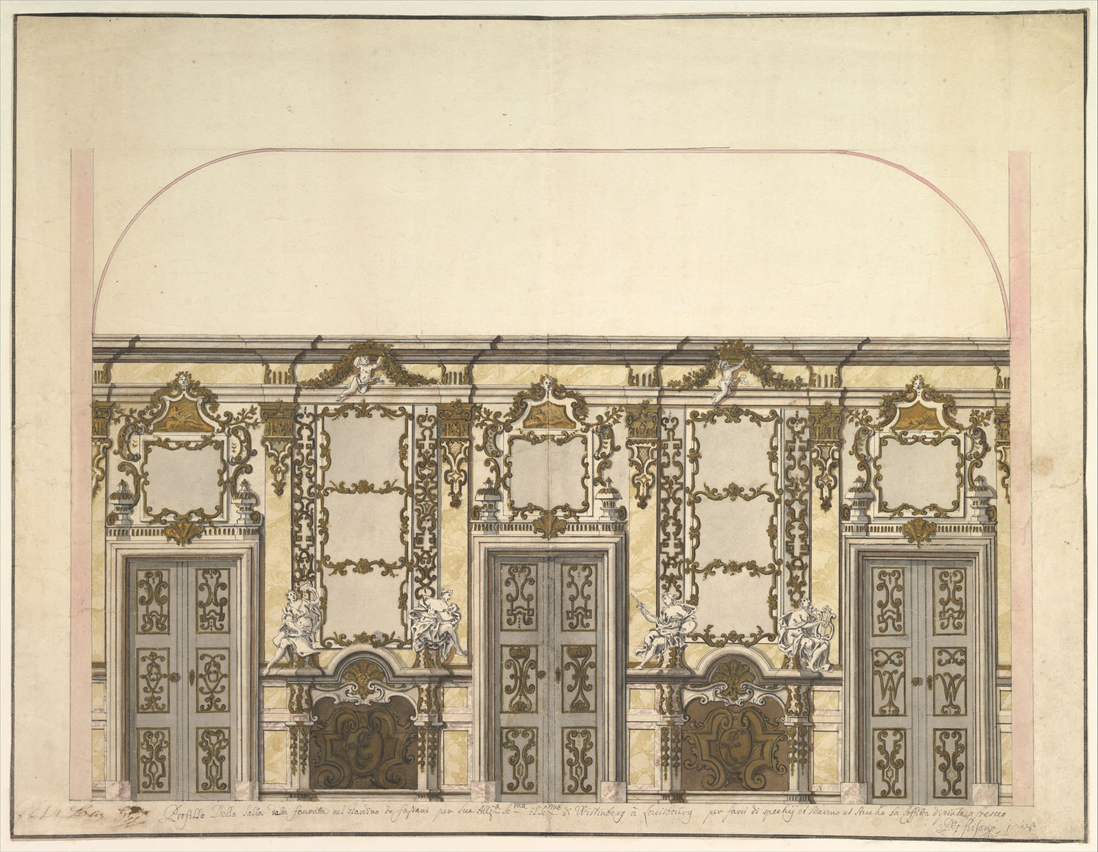 Abb. 2 Donato Giuseppe Frisoni, Entwurf für die Längswand im Festsaal des Schlösschens Favorite