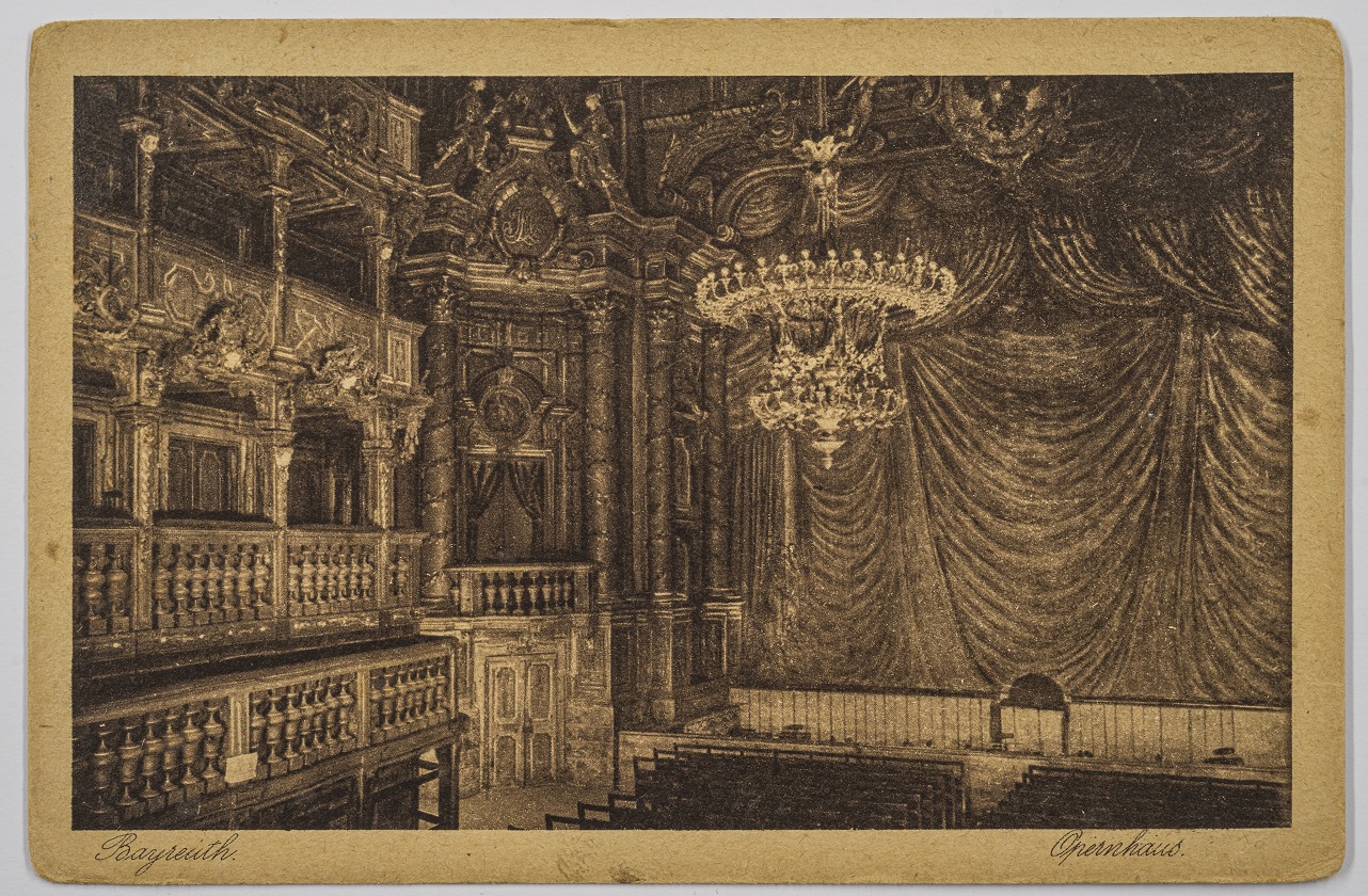 Der große Kronleuchter des Logenhauses, Postkarte, um 1925 (Ausschnitt), Bayerische Schlösserverwaltung