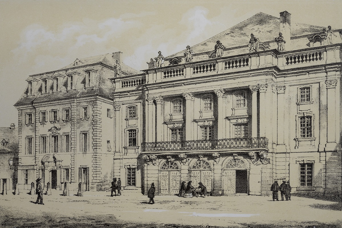 Das „Königliche Opernhaus“ Bayreuth, um 1860, aus: Heinrich Stelzner: Bayreuth. Ein Jubiläums-Album in XX Blaettern von Bayreuth und Umgebung, Bayerische Schlösserverwaltung