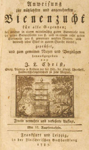 Johann Ludwig Christ, Titelblatt der zweiten Auflage des Buchs „Anweisung zur nützlichsten und angenehmsten Bienenzucht“, 1783