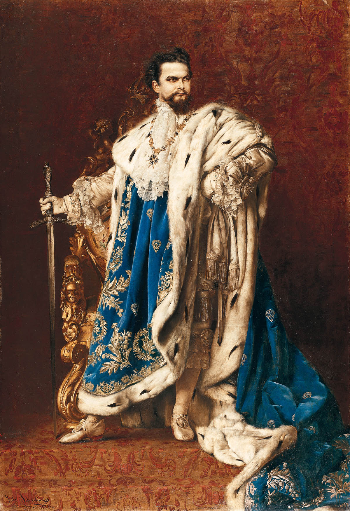 Porträtgemälde, König Ludwig II. als Großmeister des St. Georgs-Ritterordens, Gabriel Schachinger, 1887, Herrenchiemsee, Ludwig II.-Museum