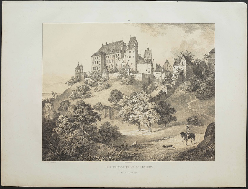 Domenico Quaglio, Die Trausnitz zu Landshut, Lithographie, gedruckt 1844-46, Lithograph: Karl August Lebschée