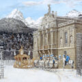 Linderhof Schnee Kutsche Aquarell